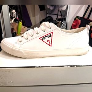 Guess sneakers white w/red triangle logo women's 8.5m